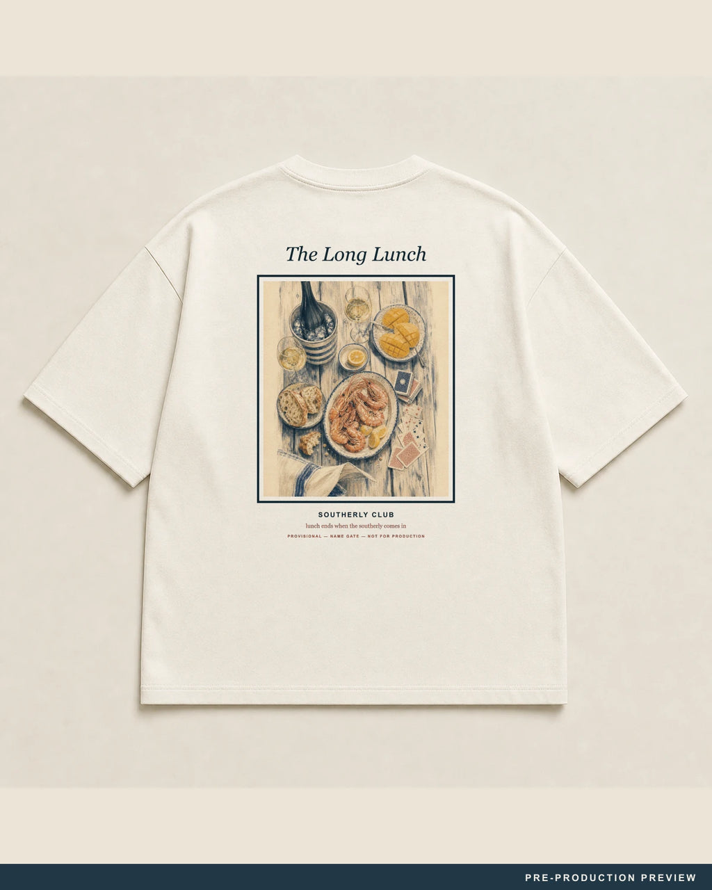 The Long Lunch Tee, ecru tee, back flat view, Southerly Club