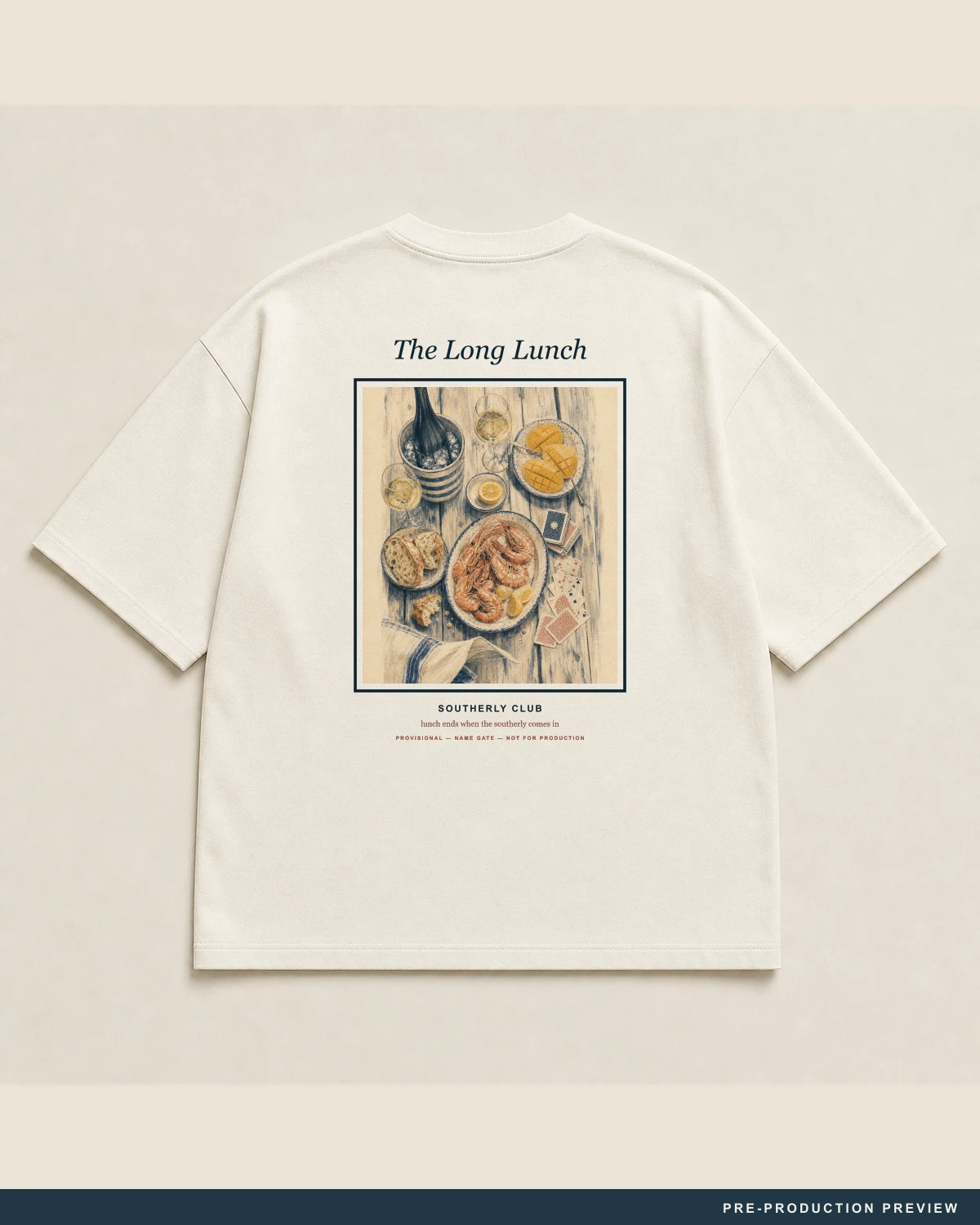 The Long Lunch Tee, ecru tee, back flat view, Southerly Club