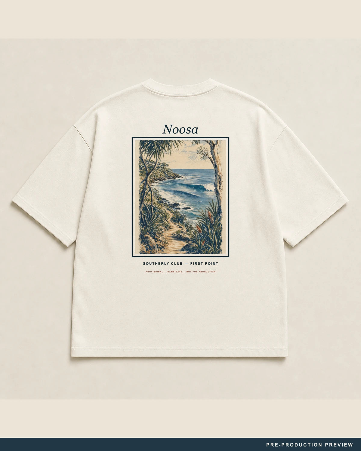 Noosa Tee, ecru tee, back flat view, Southerly Club