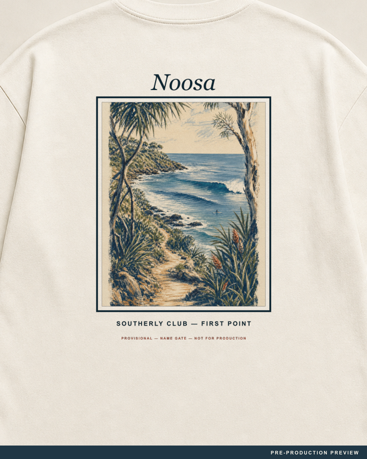 Noosa Tee, ecru tee, print detail, Southerly Club