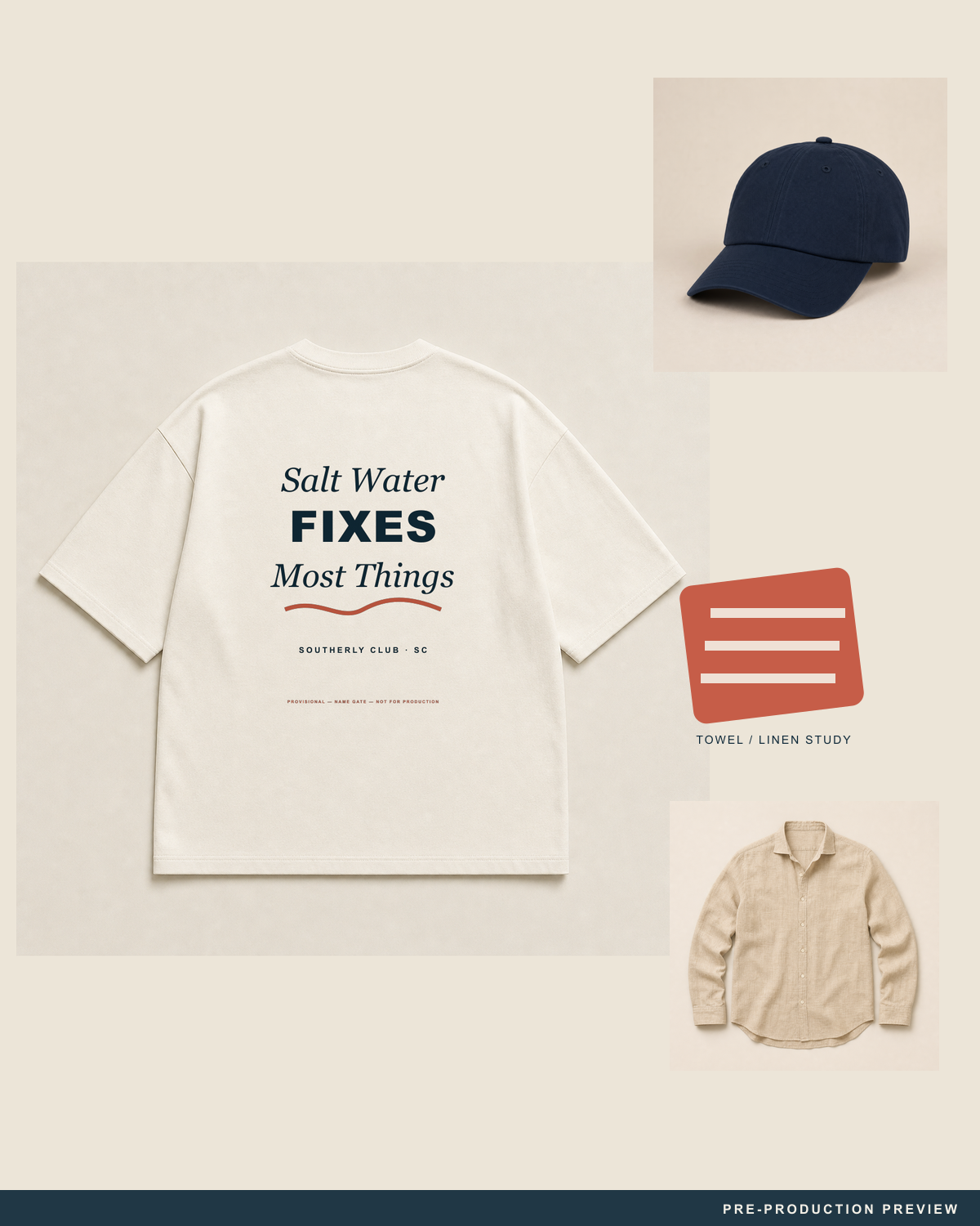 Salt Water Fixes Most Things Tee, ecru tee, styled flat-lay, Southerly Club