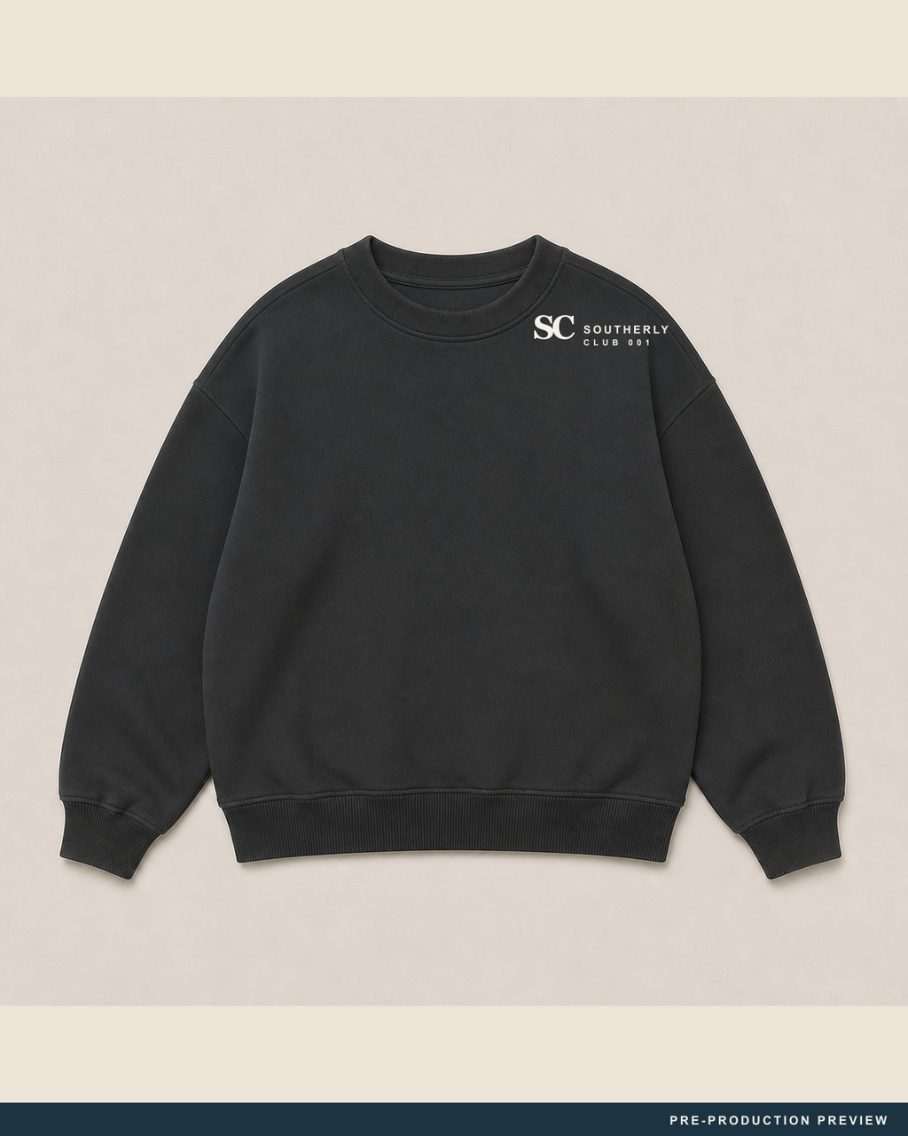Long Lunch Crew, charcoal crewneck sweatshirt, front view, Southerly Club