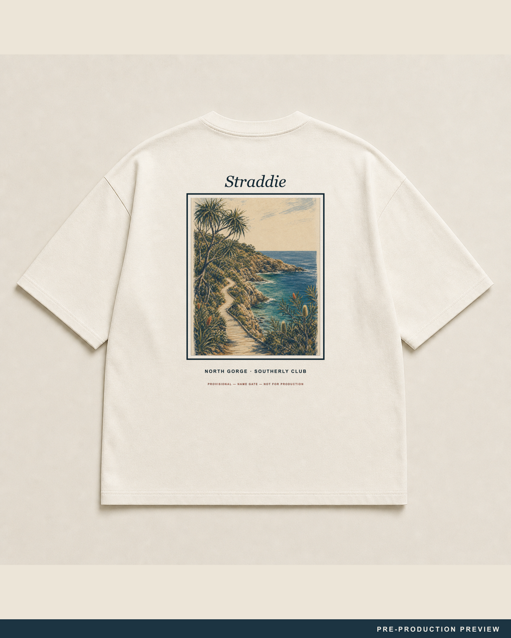 Straddie Tee, ecru tee, back flat view, Southerly Club