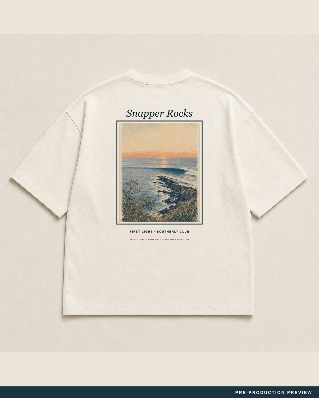 Snapper Rocks Tee, ecru tee, back flat view, Southerly Club