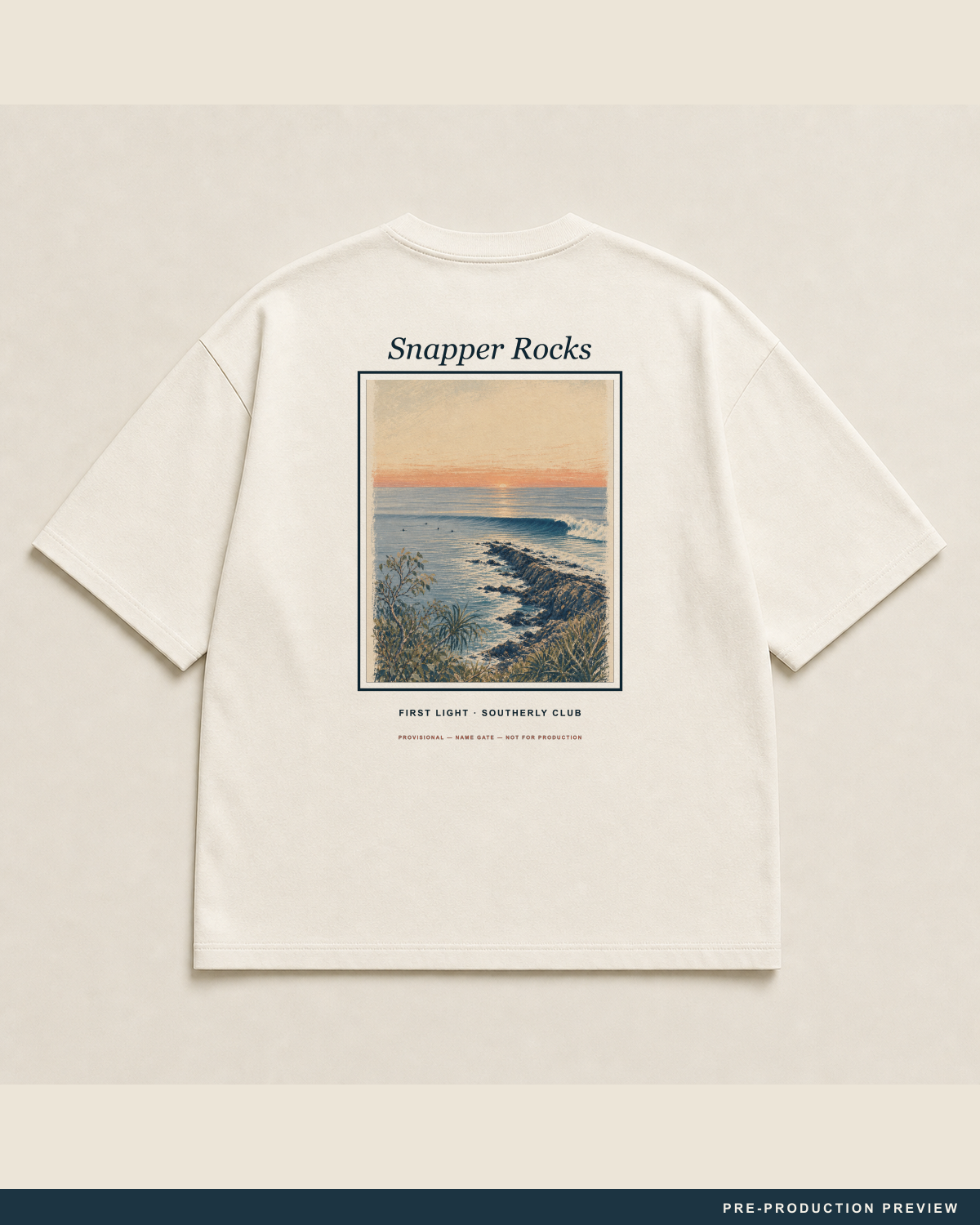 Snapper Rocks Tee, ecru tee, back flat view, Southerly Club