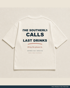 Last Drinks Tee, ecru tee, back flat view, Southerly Club