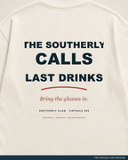 Last Drinks Tee, ecru tee, print detail, Southerly Club