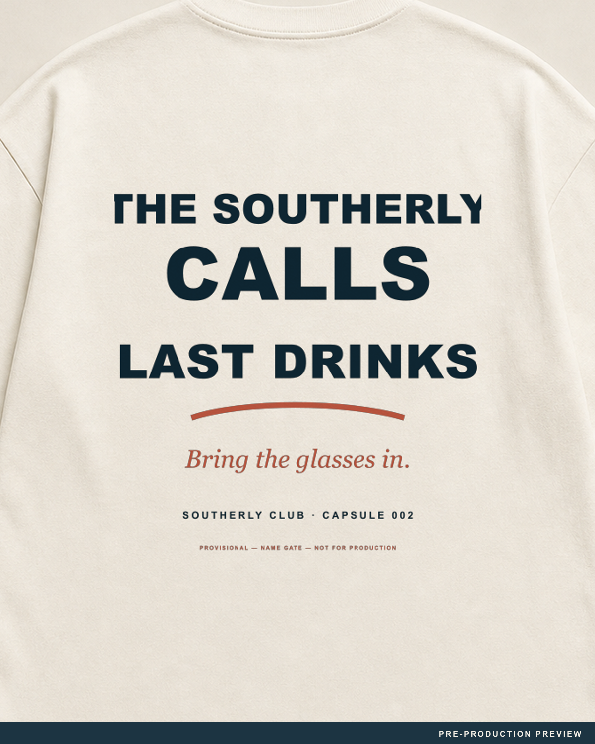 Last Drinks Tee, ecru tee, print detail, Southerly Club