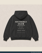 Southerly Club Hoodie, coal hoodie, back flat view, Southerly Club