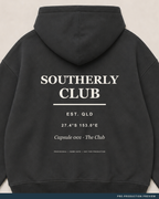 Southerly Club Hoodie, coal hoodie, print detail, Southerly Club