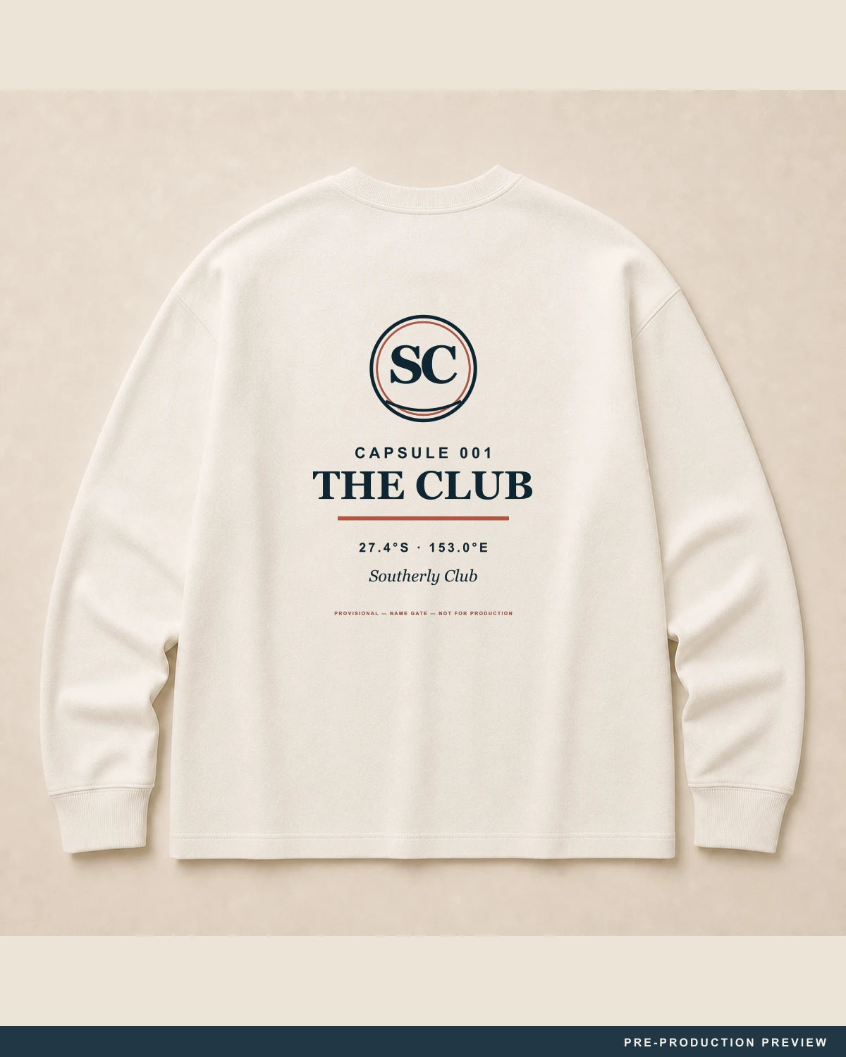 Southerly Club Longsleeve, ecru long-sleeve tee, back flat view, Southerly Club