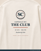 Southerly Club Longsleeve, ecru long-sleeve tee, print detail, Southerly Club