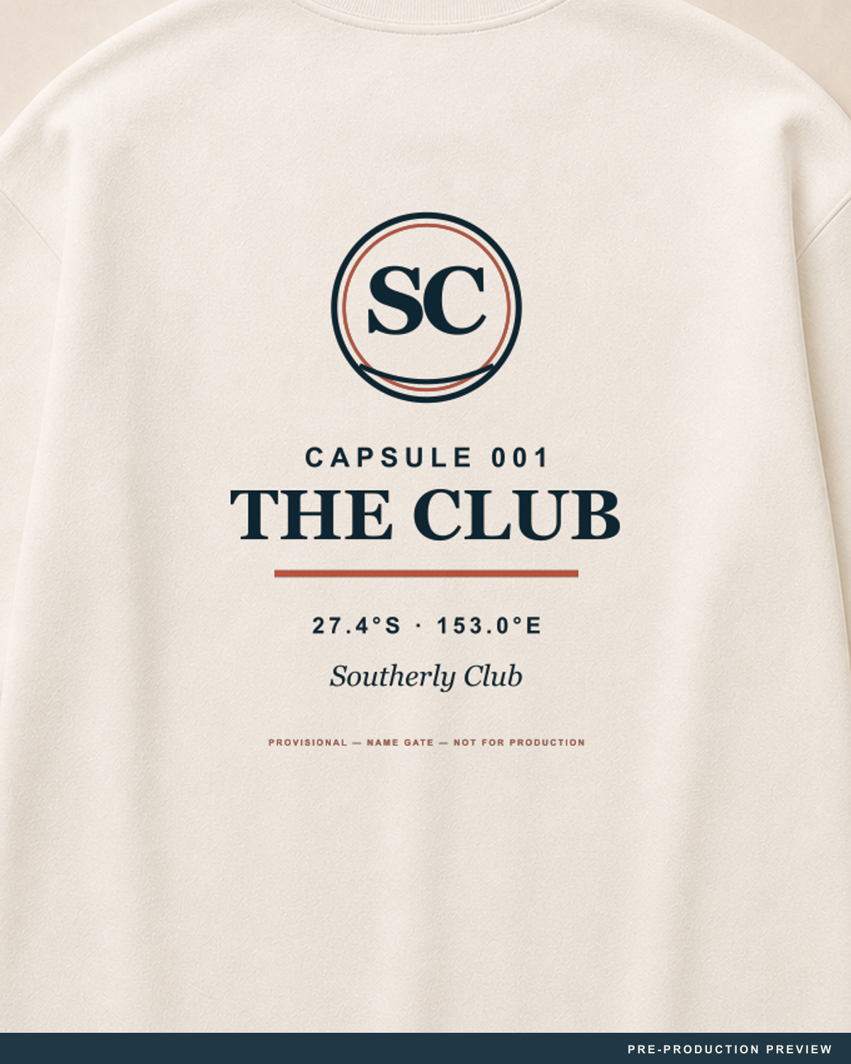 Southerly Club Longsleeve, ecru long-sleeve tee, print detail, Southerly Club