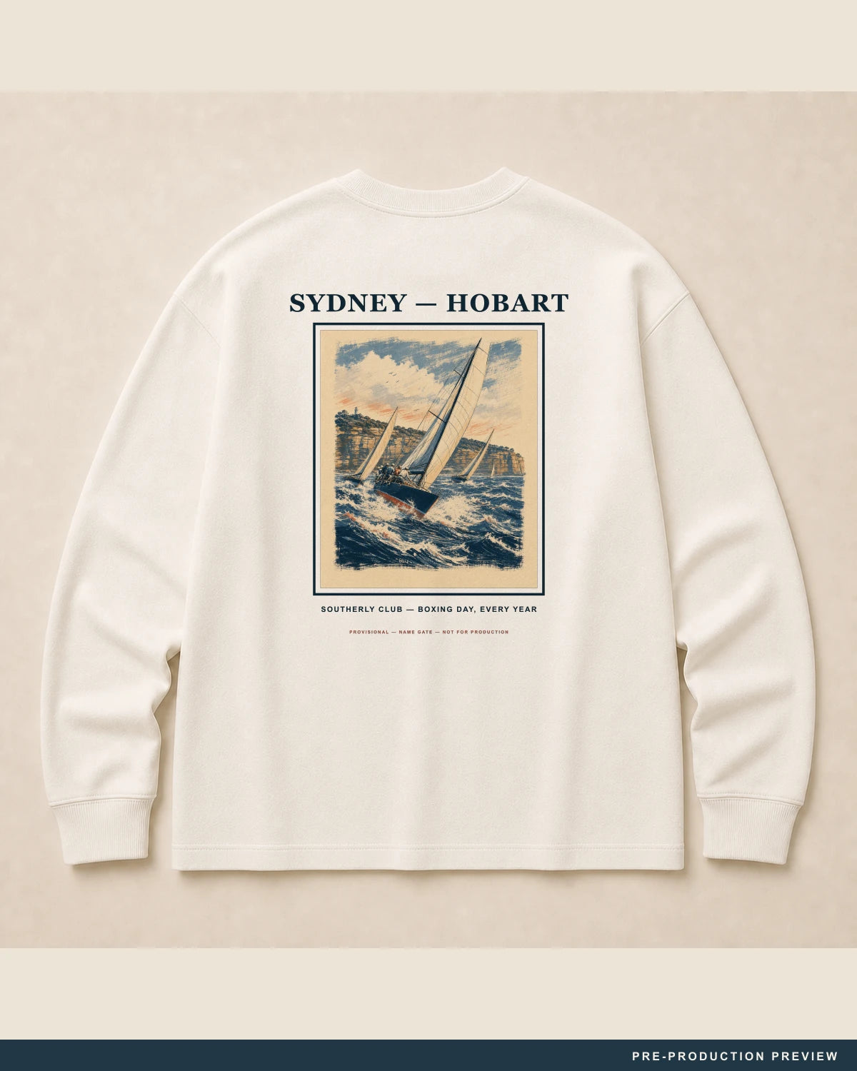 Sydney–Hobart Longsleeve, ecru long-sleeve tee, back flat view, Southerly Club