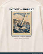 Sydney–Hobart Longsleeve, ecru long-sleeve tee, print detail, Southerly Club