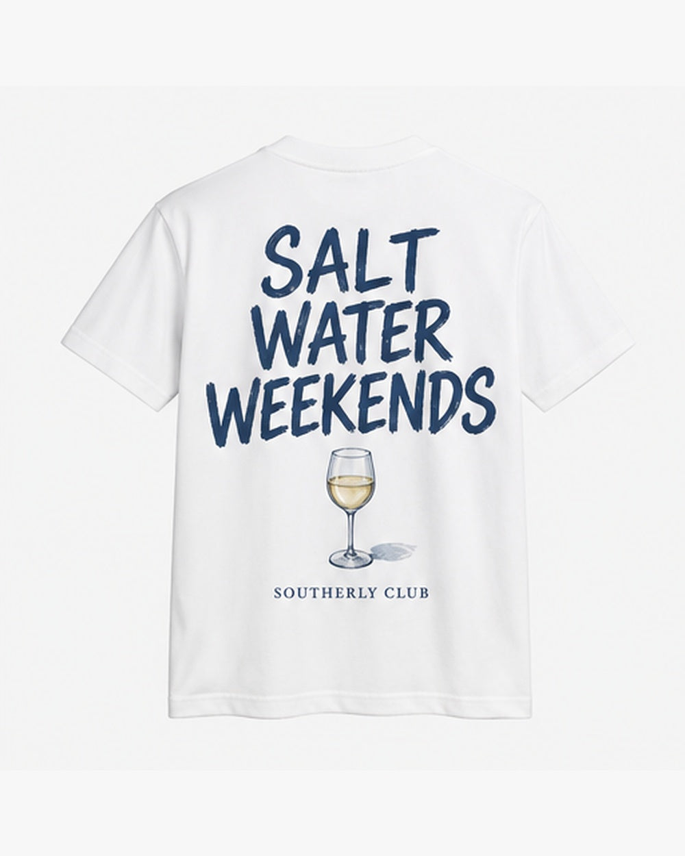 Tide Table Tee, white, back view. Generated pre-production design preview.