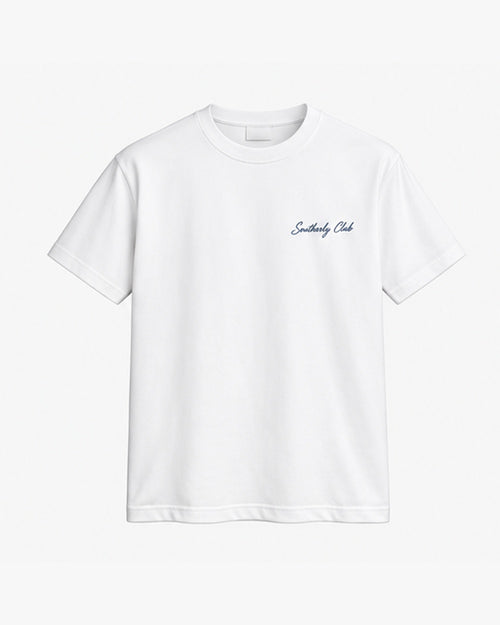 Tide Table Tee, white, front view. Generated pre-production design preview.