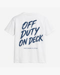Off Duty On Deck Tee, white, back view. Generated pre-production design preview.