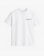 Bay Table Tee, white, front view. Generated pre-production design preview.