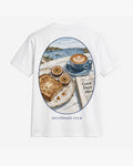 Early Ferry Tee, white, back view. Generated pre-production design preview.