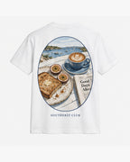Early Ferry Tee, white, back view. Generated pre-production design preview.
