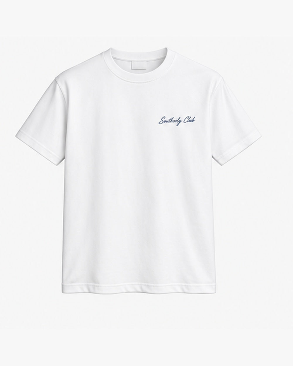 Early Ferry Tee, white, front view. Generated pre-production design preview.