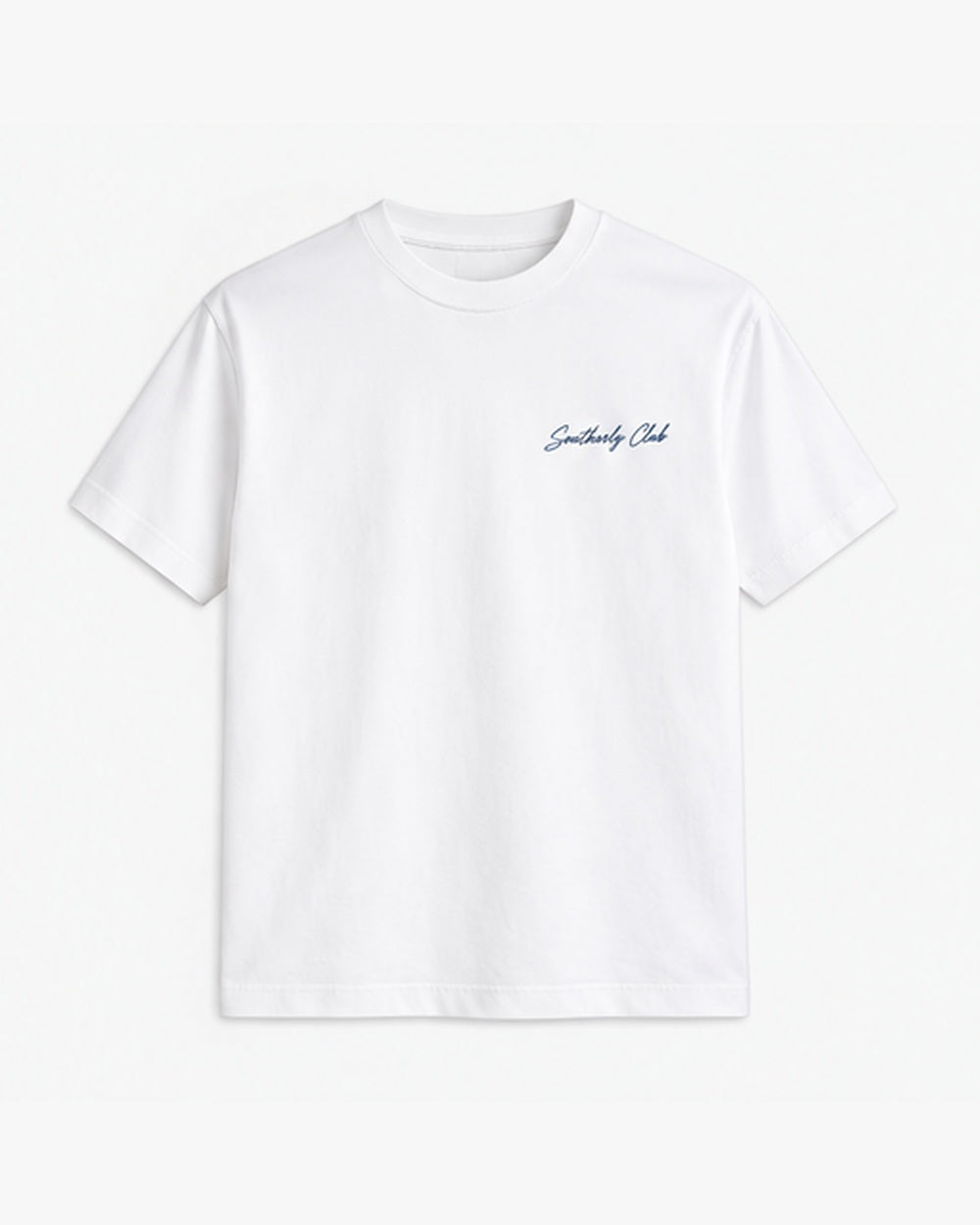 Coast Club Tee, white, front view. Generated pre-production design preview.
