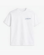 Marina Evening Tee, white, front view. Generated pre-production design preview.