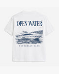 Open Water Yacht Tee, white, back view. Generated pre-production design preview.