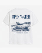 Open Water Yacht Tee, white, back view. Generated pre-production design preview.