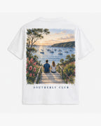 Evening Walk Tee, white, back view. Generated pre-production design preview.