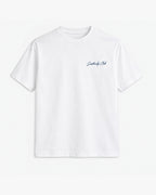 Beach Seat Tee, white, front view. Generated pre-production design preview.