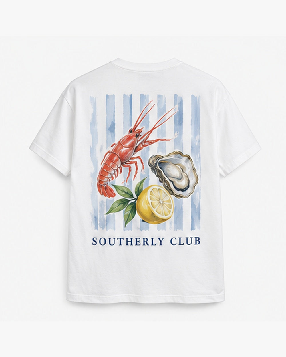 Reef Lunch Tee, white, back view. Generated pre-production design preview.