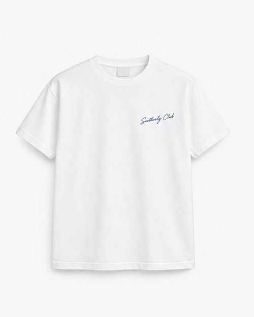Noughts And Knots Tee, white, front view. Generated pre-production design preview.