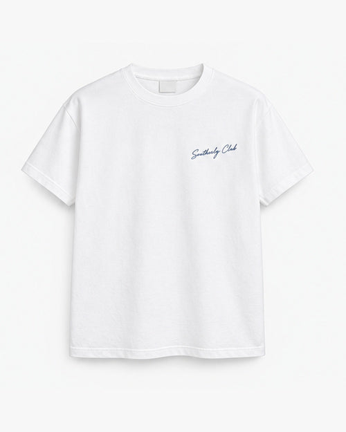 Island Lunch Tee, white, front view. Generated pre-production design preview.