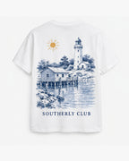 Harbour Outline Tee, white, back view. Generated pre-production design preview.