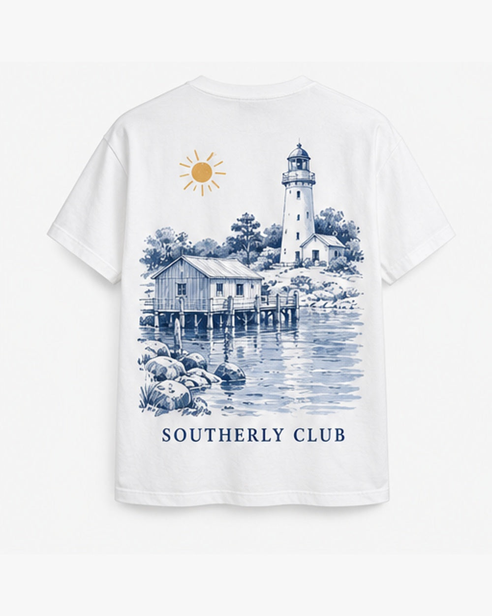 Harbour Outline Tee, white, back view. Generated pre-production design preview.