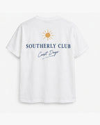 Sunshine Wordmark Tee, white, back view. Generated pre-production design preview.