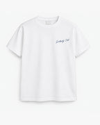 Sunshine Wordmark Tee, white, front view. Generated pre-production design preview.
