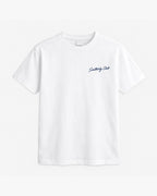 Quiet Anchorage Tee, white, front view. Generated pre-production design preview.