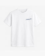 Island Arrival Tee, white, front view. Generated pre-production design preview.