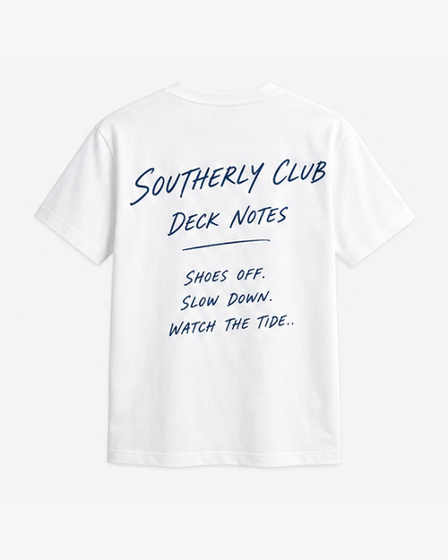 Deck Etiquette Tee, white, back view. Generated pre-production design preview.