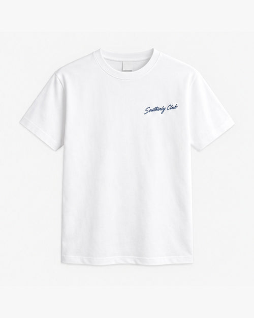 Deck Etiquette Tee, white, front view. Generated pre-production design preview.
