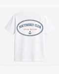 Mooring Emblem Tee, white, back view. Generated pre-production design preview.