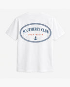 Mooring Emblem Tee, white, back view. Generated pre-production design preview.