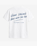 Gone Sailing Tee, white, back view. Generated pre-production design preview.