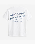 Gone Sailing Tee, white, back view. Generated pre-production design preview.