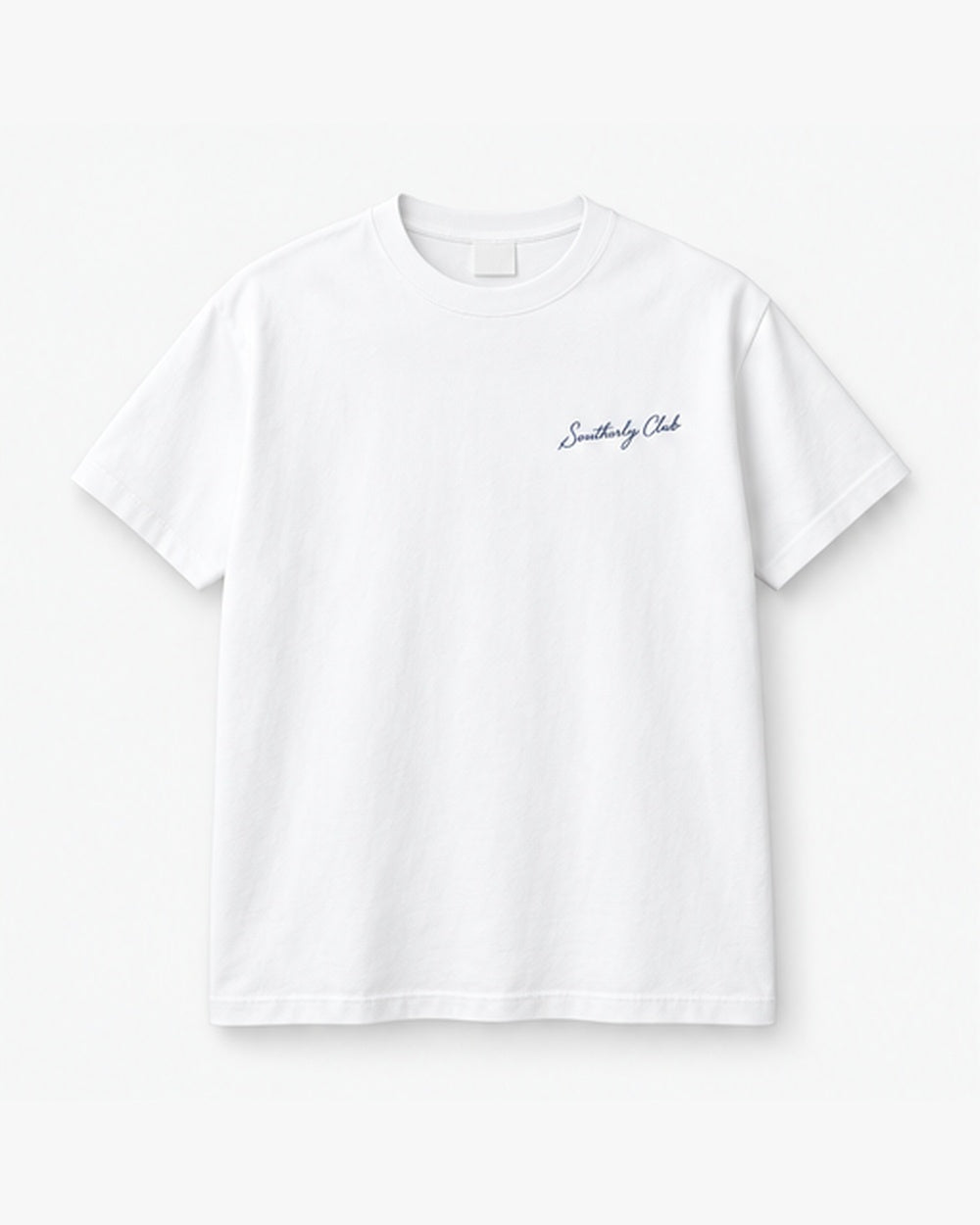 Palm Bay Tee, white, front view. Generated pre-production design preview.