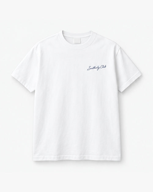 Palm Bay Tee, white, front view. Generated pre-production design preview.