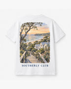 Headland Steps Tee, white, back view. Generated pre-production design preview.
